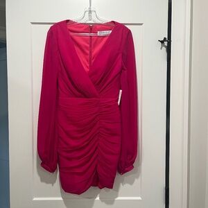 Mac Duggal brand new hot pink ruched mini dress